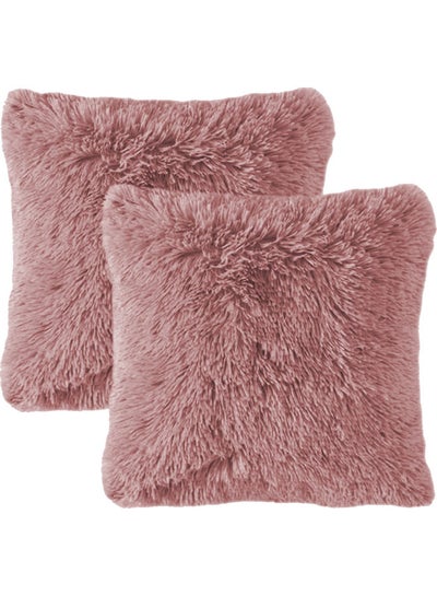 Buy 2-Piece Decorative Fur Cushion Set Light Rose 65x65cm in Saudi Arabia