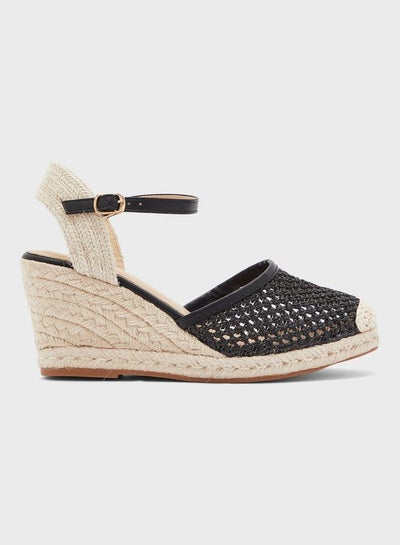 Weaved Raffia Wedge Sandals Beige/Black KSA | Riyadh, Jeddah | SIVVI