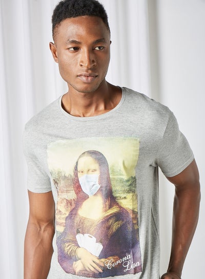 Buy Graphic T-Shirt Lt Grey Marl/Multi Colour Print in Egypt