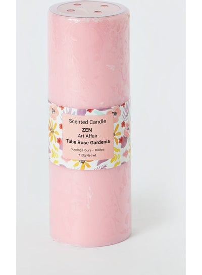 Buy Zen Art Affair Tuberose Gardenia Pillar Scented Candle Pink 713grams in Saudi Arabia