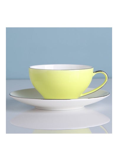 Buy 2-Piece Ceramic Coffee Cup And Saucer Set Green/White 150ml in Saudi Arabia