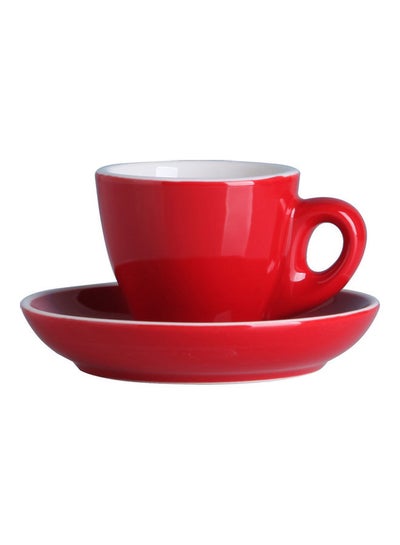 Buy 2-Piece Ceramic Coffee Cup And Saucer Set Red/White 6.5x6.5x7cm in Saudi Arabia