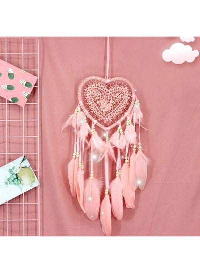 Buy Decorative Handmade Feather Lace Dream Catcher Pink in Saudi Arabia