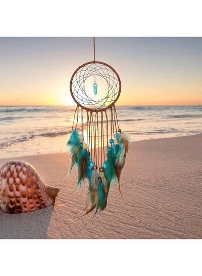 Buy Decorative Handmade Feather Lace Dream Catcher Brown/Blue in UAE