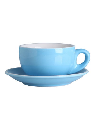 Buy 2-Piece Ceramic Coffee Cup And Saucer Set Blue/White 9.8x9.8x7cm in UAE