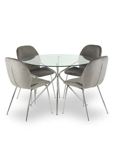 Buy 4-Seater Round Dining Table With Glass Top & Metal Legs Clear/Silver 110 x 110 x 75cm in UAE