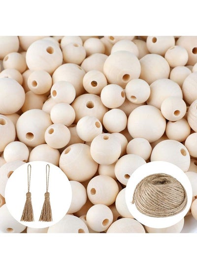 Buy 300-Piece Natural Unfinished Wooden Loose Beads Beige in Saudi Arabia