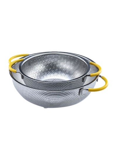 Buy Double Colander Set Silver/Yellow Large Colander 32x25.5x10 Cm, Small Colander  25.5x19.5x7.5cm in UAE