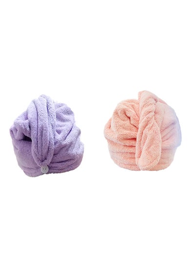 Buy 2-Piece Hair Drying Towel Set Purple/Pink 64×23cm in UAE