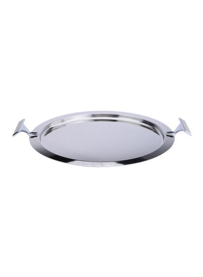 Buy Glitter Stainless Steel Tray Round Silver 47x40cm in UAE