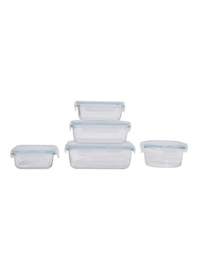 Buy Boro Pro 5-Piece Food Storage Container Set with Lid Blue/Clear 13.6x32cm in UAE