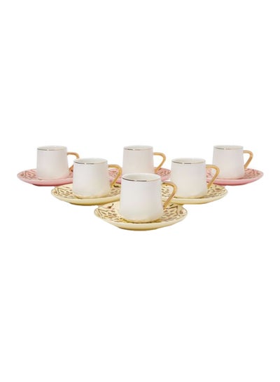 Buy 12-Piece Voguish Unique Gold Handled Cup And Saucer Set Multicolour in UAE