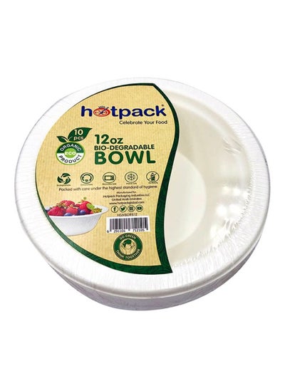 Buy 10-Pieces Bio Degradable Pulp Bowl White 12ounce in UAE