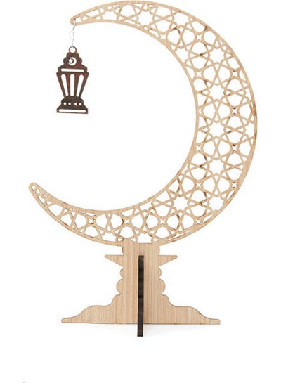 اشتري Ramdan A Crescent Of Light Wood With A Small Lantern Beige 30*20cm في الامارات