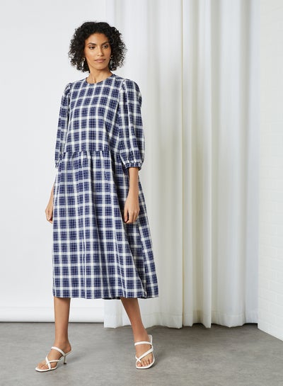 Buy Gather Detailed Checked Dress Blue Depths in UAE