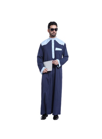 Buy Casual Wear Round Neck National Costume Robe Blue in Saudi Arabia