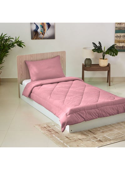 Buy Wellington 2-Piece Solid Single Comforter Set Cotton Pink 135 x 220cm in UAE