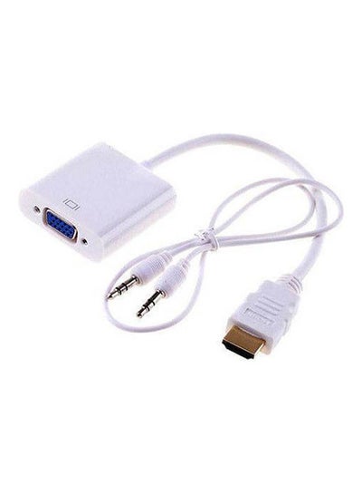 Buy 1080P Hdmi Male To Vga Female Video Adapter Converter Cable With 3.5Mm Audio Out Cable White in Egypt