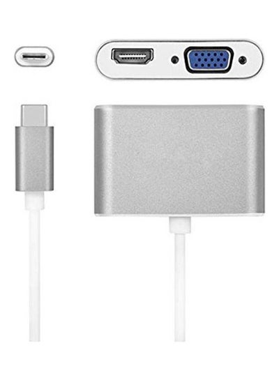 اشتري محول 2 في 1 بمنفذ USB Type C إلى منفذ HDMI VGA ومنفذ USB 3.1 Type C إلى منفذ VGA HDMI لأجهزة ماك بوك/كروم بوك بكسل/جالاكسي اس 8 وأجهزة أخرى من النوع سي فضي في مصر