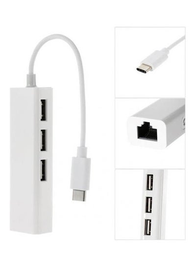 اشتري USB 3.1 Type C To 3 Ports USB 2.0 Hub With Ethernet Network Lan Adapter For Home Office White في مصر