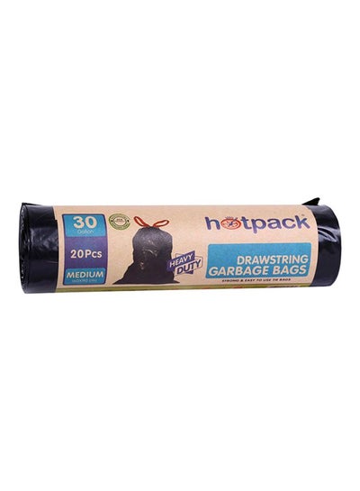 Buy 20-Piece Heavy Duty Drawstring Garbage Roll Medium 30 Gallon Black 60x90cm in UAE