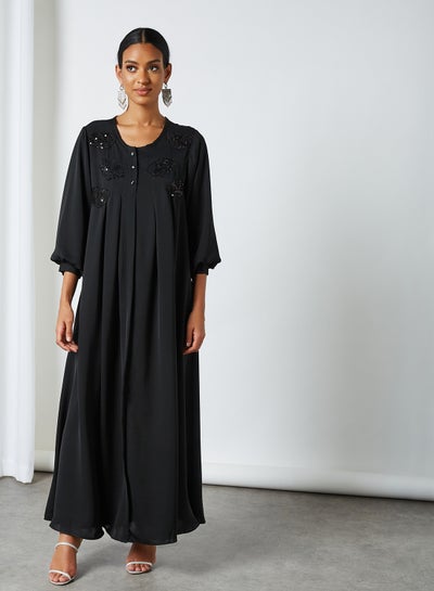 Buy Sequins Embroidered Trim Abaya Black in Egypt