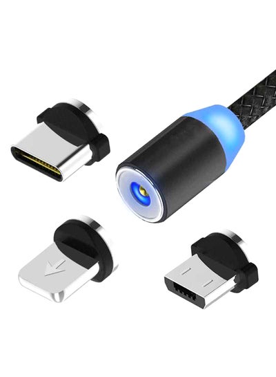 اشتري كابل Micro USB مغناطيسي بتصميم دائري 3 في 1 لمزامنة البيانات والشحن أسود في السعودية