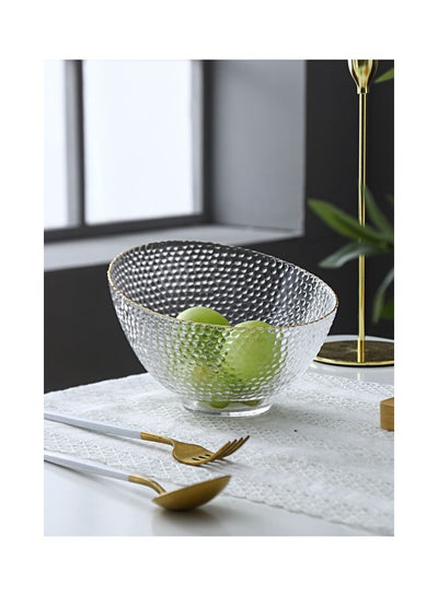 Buy Golden Edge Slant Mouth Round Creative Hammer Glass Bowl Clear 18x18x12.3cm in UAE