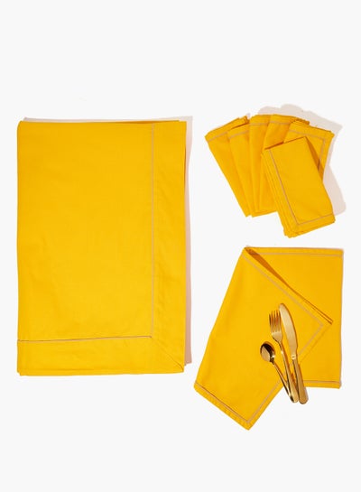 Buy 8 Piece Table Linen Set - For Dining Table - Tablecloth, Table Runner, Napkins - Yellow in UAE
