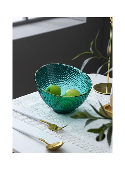 Buy Golden Edge Slant Mouth Round Creative Hammer Glass Bowl Green 18x18x12.3cm in UAE