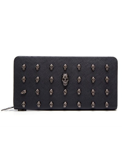 Buy Skull Studed Zip Wallet Black in Saudi Arabia