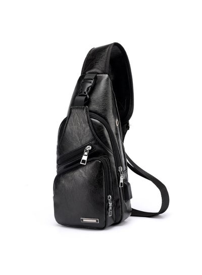Buy Solid Chest Waistpack Belt Shoulder Bag With USB Charger Black in UAE