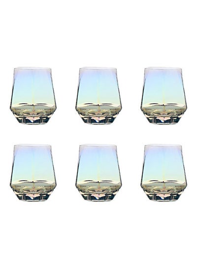 Buy 6-Piece Hexagonal Low Glass Water Cup Multicolour 9.2x9.3x6.6cm in UAE