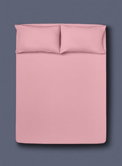 اشتري Fitted Bedsheet Set Queen Size  100% Cotton Light Weight Everyday Use 144 TC High Quality 1 Bed Sheet And 2 Pillow Cases Pink Color Cotton Pink في الامارات