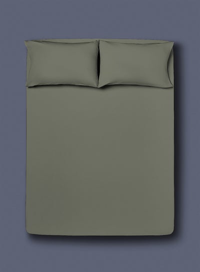 Buy Home Essential Fitted sheet set/3 King size -  100% Cotton Light Weight Everyday Use 144 TC High Quality 1 Bed Sheet 180x200+33cm, 2 Pillow Case 50x75cm - Green Cotton Sage Green 180x200+33cm in UAE