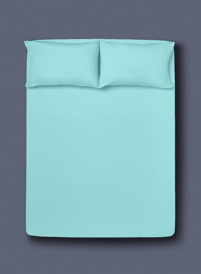 اشتري Fitted Bedsheet Set Queen Size  100% Cotton Light Weight Everyday Use 144 TC High Quality 1 Bed Sheet And 2 Pillow Cases Turquoise Color Cotton Turquoise في الامارات