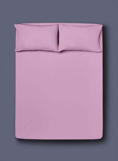 Buy Fitted Bedsheet Set Twin Size  100% Cotton High Quality Light Weight Everyday Use 180 TC 1 Bed Sheet And 2 Pillow Cases Lilac Color Cotton Lilac in UAE