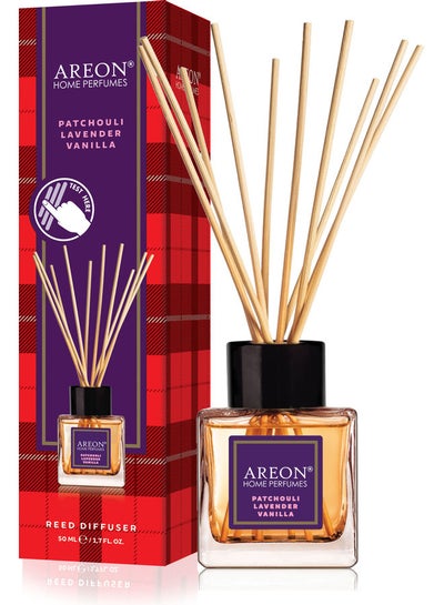 Buy Reed Diffuser With Incense Sticks Patchouli Lavender Vanilla Blue/Red/Gold 50ml in Saudi Arabia