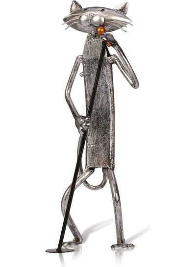 Buy A Singing Cat Metal Sculpture Silver/Black 27 x 10.5 x 13.4cm in Saudi Arabia