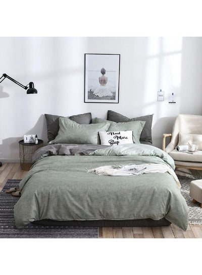 Buy 4-Piece Bedding Set Cotton Green/Grey 220 x 240cm in Saudi Arabia