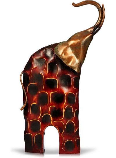 Buy Metal Sculpture Raising Head Iron Art Elephant Red/Golden 37 x 7.5 x 18.5cm in Saudi Arabia