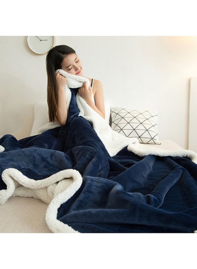 Buy 1 Piece Solid Bed Blanket King Size Flannel Dark Blue 200x230cm in UAE