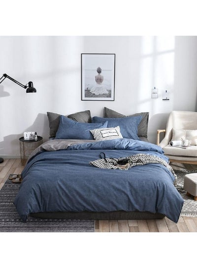 Buy 4-Piece Bedding Set Polyester Blue/Grey 200 x 230cm in Saudi Arabia