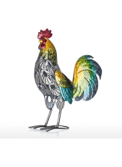 Buy Carved Iron Rooster Metal Sculpture Multicolour 42.5 x 18.5 x 24cm in Saudi Arabia