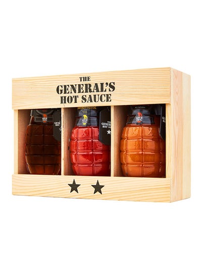 Buy 3-Piece American Hot Sauce Peppers With Wooden Box 180ml in UAE