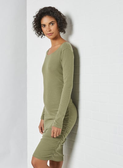 Buy Ruched Side Dress Khaki in UAE