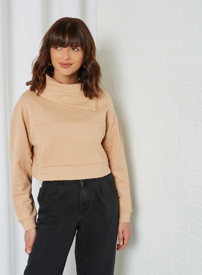 Buy Turtle Neck Cropped Sweatshirt Mink in UAE