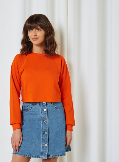 Buy Raw Hem Cropped Sweatshirt Orange in UAE