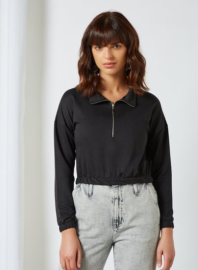 Buy Half-Zip Cropped Sweatshirt Black in UAE