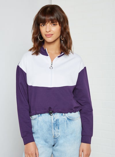 Buy Zip Up Neckline Sweatshirt Multicolour in UAE